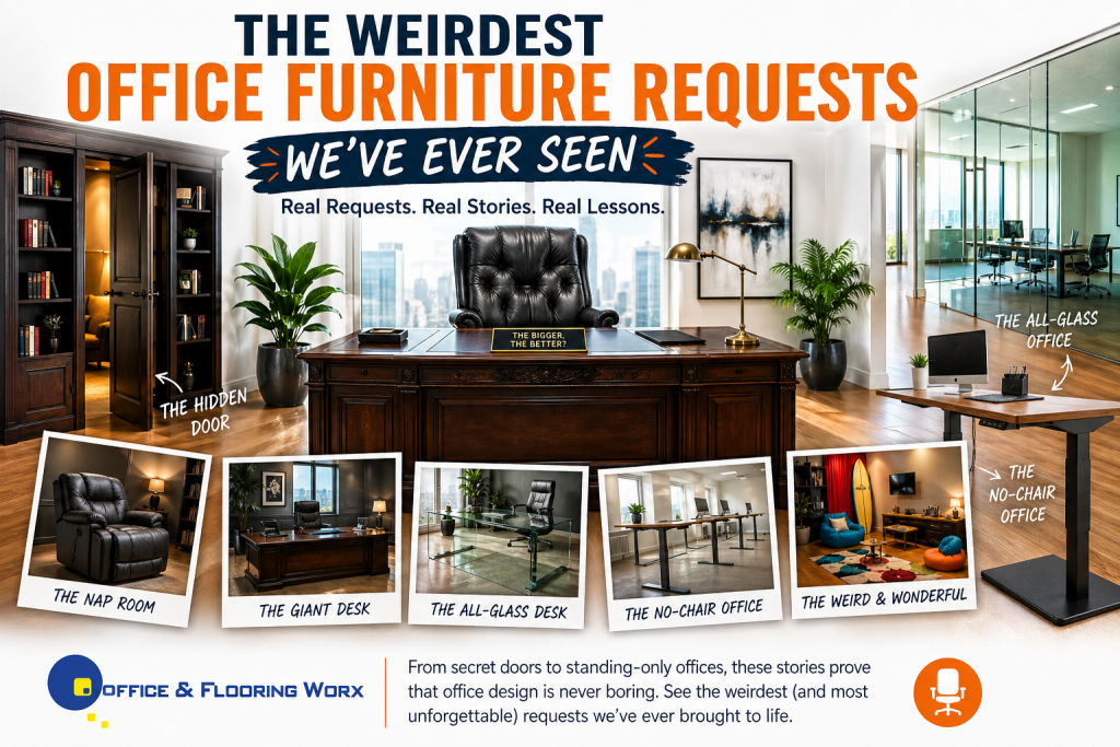 At Office & Flooring Worx, Inc., we’ve seen just about everything when it comes to workplace design requests. While most businesses want functional, attractive furniture that improves productivity, every once in a while we get a request that makes us stop and say: "Wait… you want WHAT in your office?"