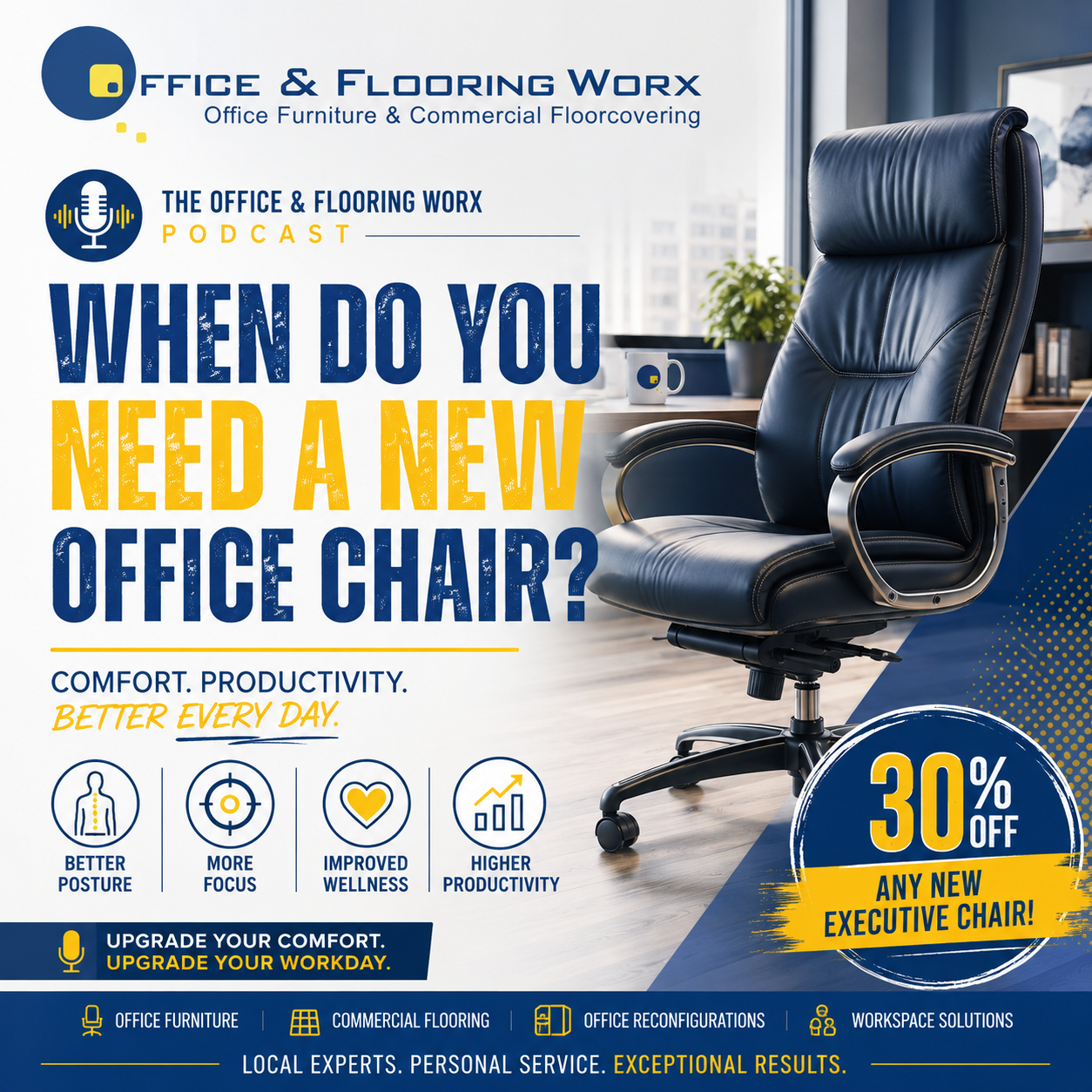 Do I need a new office chair - Office Worx - Office Worx Signs you need a new office chair Ergonomic seating and employee wellness Office chair lifespan Workplace productivity and comfort Executive chair buying tips Modern office furniture trends Tampa Bay office furniture solutions