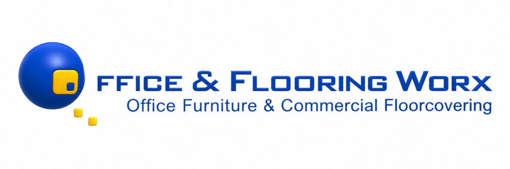 ChatGPT Image Jun 26 2026 09_16_34 AM - Office Worx Logo for Office & Flooring Worx featuring a blue sphere with a yellow inset square and three small yellow squares, next to the text 'Office Furniture & Commercial Flooring'.